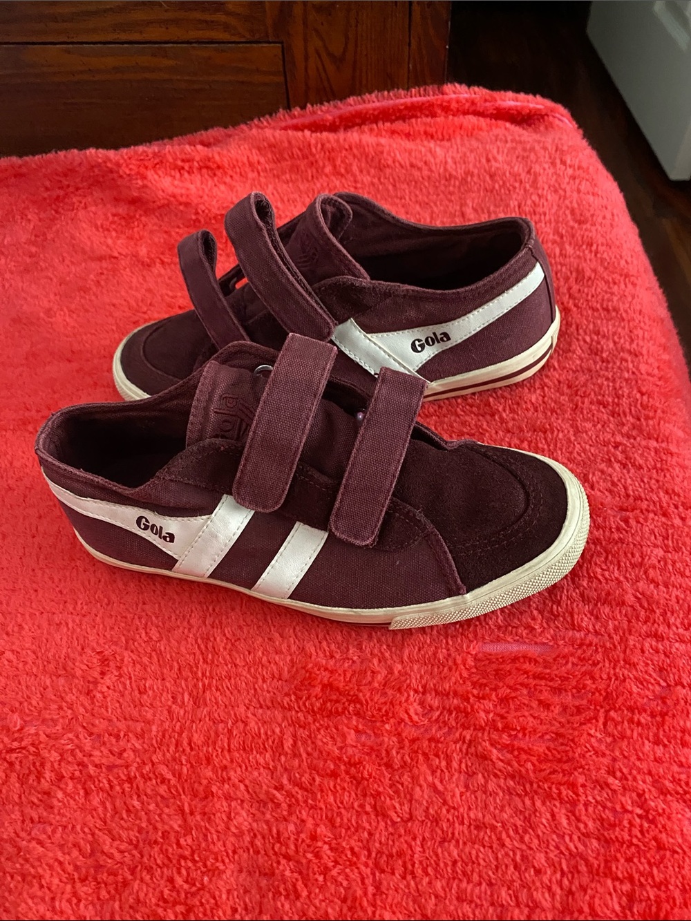 Gola Burgundy Kids Velcro Sneaker with White Stripe